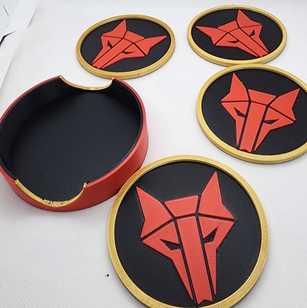 Red and Black Red Rising Howler Coaster Set with Holder